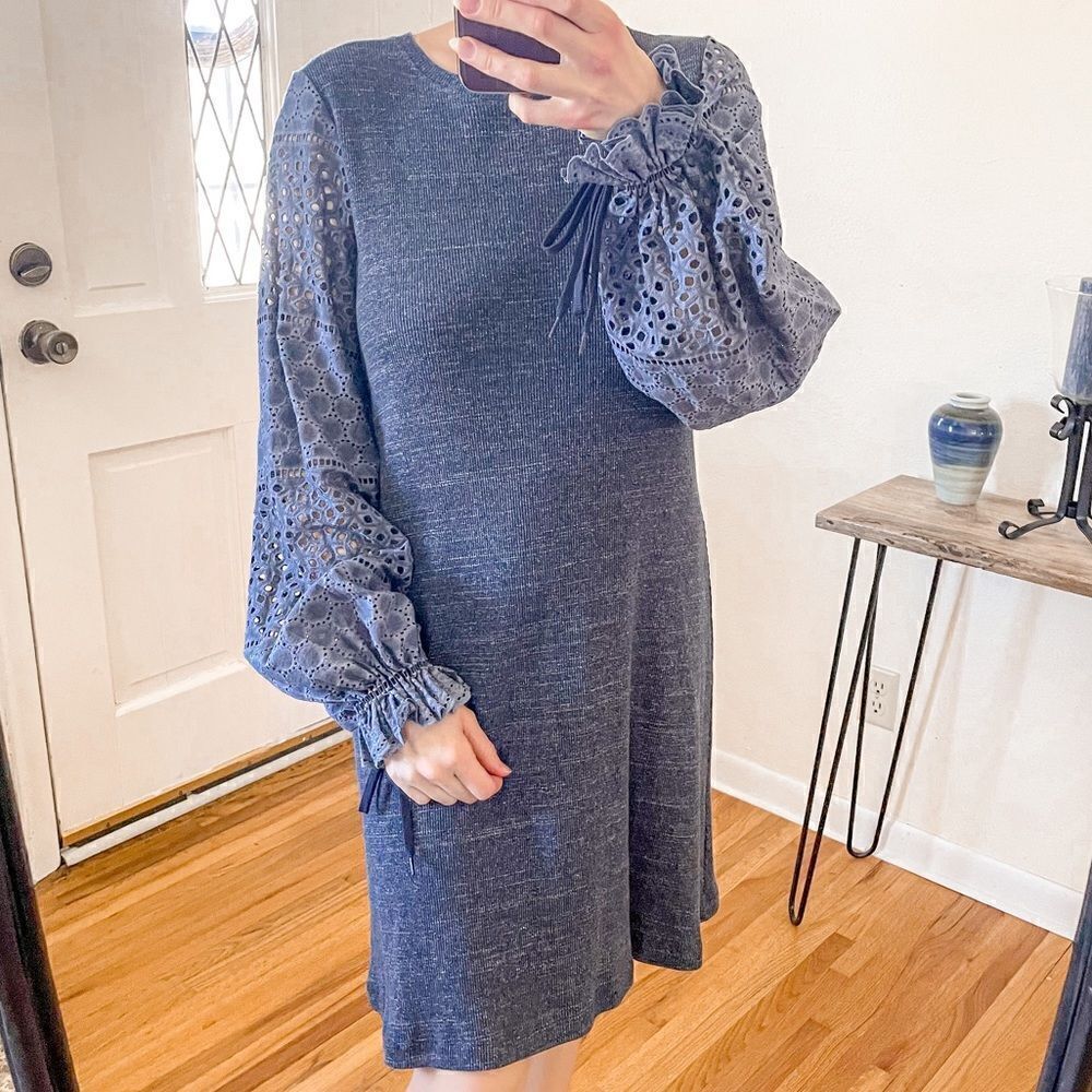 See By Chloe Ribbed Knit Mini Dress Crochet Sleeve L - Picture 4 of 8